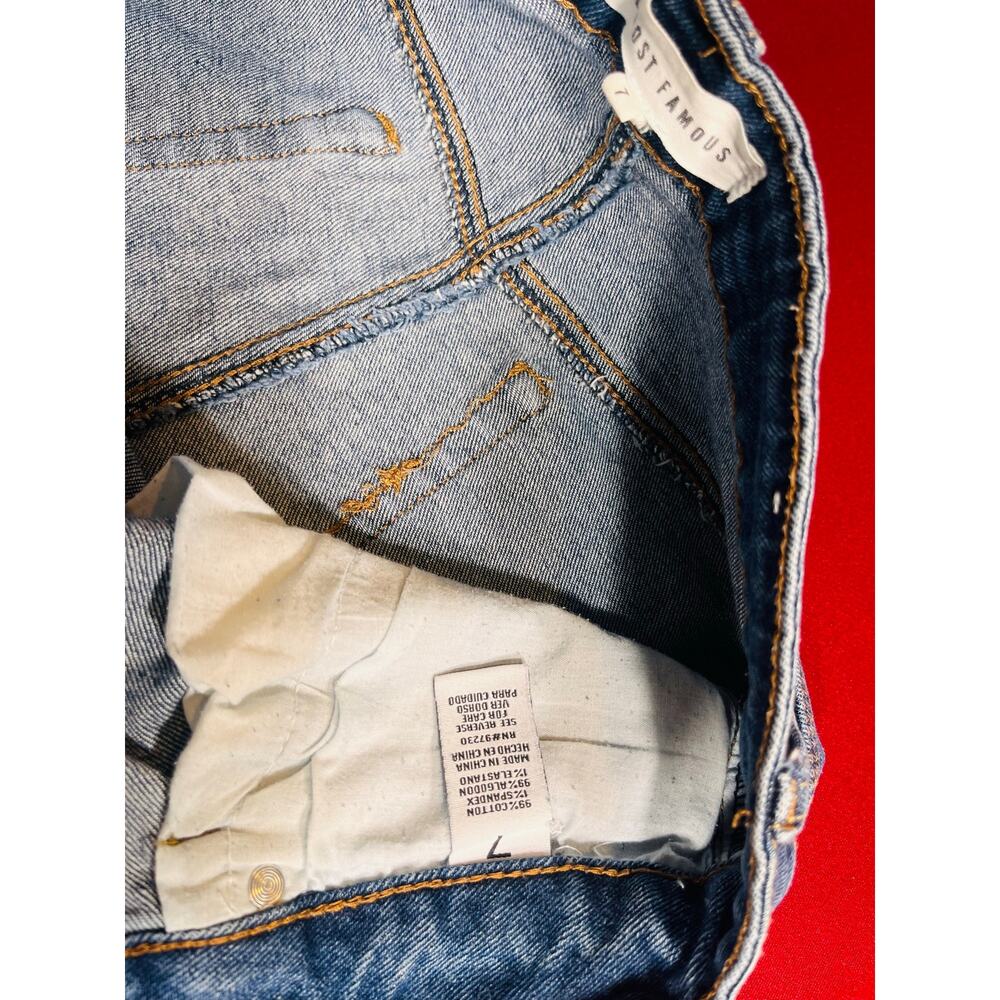 Almost Famous High Rise Distressed Jean Cutoff Jorts Button Fly Sz 7 - Picture 3 of 6